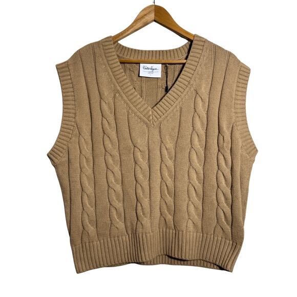 NWT Walter Hagen Women’s Cable Knit Sweater Vest Size Large Brown Preppy Golf - Picture 3 of 5